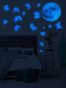 Hình dán tường hình mặt trăng & bướm phát sáng trong bóng tối - Nhiều màu - Xem 1