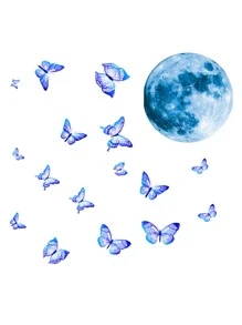 Hình dán tường hình mặt trăng & bướm phát sáng trong bóng tối - Nhiều màu - Xem 2