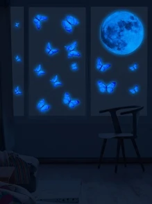 Hình dán tường hình mặt trăng & bướm phát sáng trong bóng tối - Nhiều màu - Xem 3