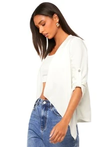 SHEIN LUNE Roll Tab Sleeve Open Front Coat - White - View 5