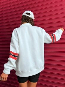 SHEIN Unity 字母圖案撞色按扣前夾克 - 黑與白 - 查看 3