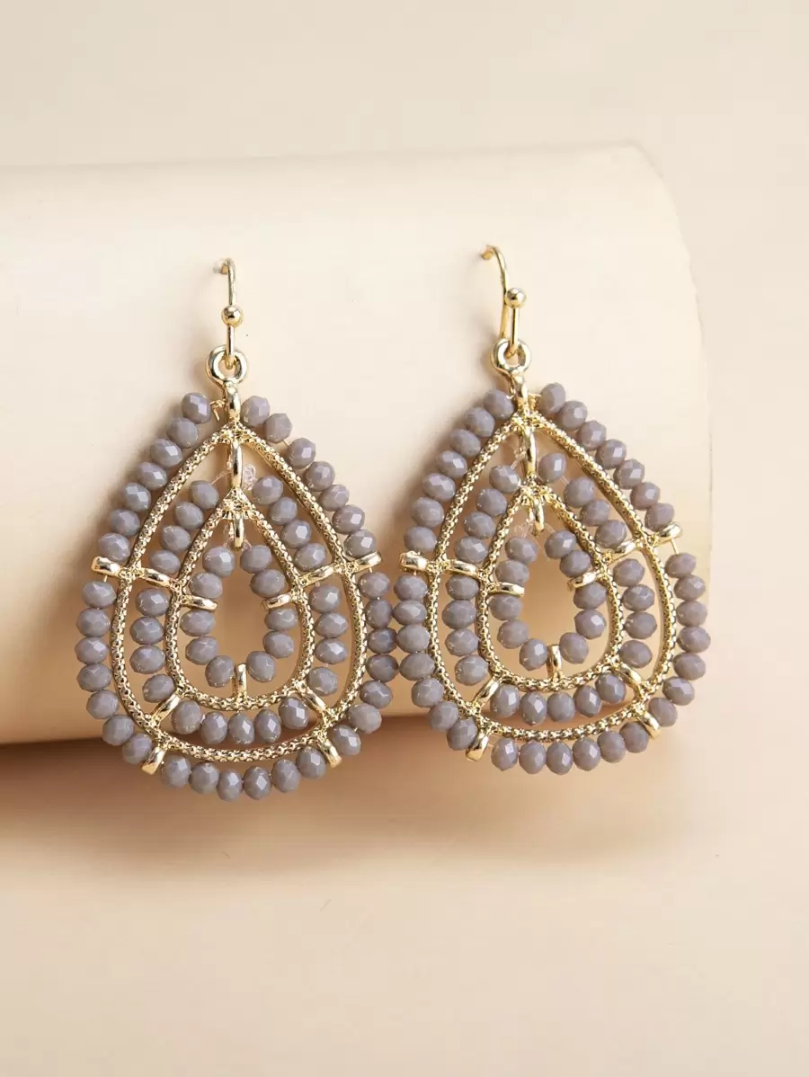 1 Pair Handmade Beaded Glass Bead Teardrop & Round Earrings, Vintage Bohemian Style, Multi-Color Options (Gray, Black, Green, Pink, White, Orange, Purple, Champagne) - Luxury, High-End, Elegant, Suitable For Daily, Vacation, Party, Gift - Multicolor - View 1