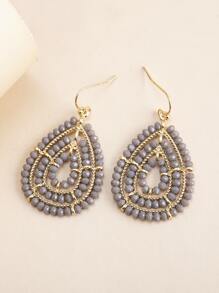 1 Pair Handmade Beaded Glass Bead Teardrop & Round Earrings, Vintage Bohemian Style, Multi-Color Options (Gray, Black, Green, Pink, White, Orange, Purple, Champagne) - Luxury, High-End, Elegant, Suitable For Daily, Vacation, Party, Gift - Multicolor - View 4