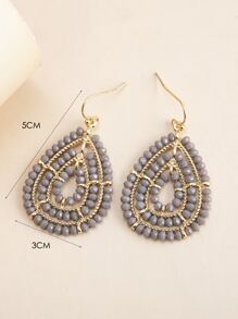 1 Pair Handmade Beaded Glass Bead Teardrop & Round Earrings, Vintage Bohemian Style, Multi-Color Options (Gray, Black, Green, Pink, White, Orange, Purple, Champagne) - Luxury, High-End, Elegant, Suitable For Daily, Vacation, Party, Gift - Multicolor - View 5