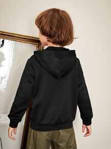 SHEIN Tween Boy Reflective Skull Print Hoodie,In Fall/Winter - Black - View 7
