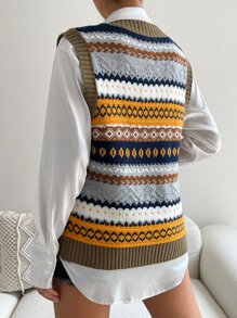 Flirla 1pc Geo Pattern Sweater Vest - Multicolor - View 2