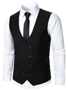 Manfinity Mode Men Double Breasted Vest Blazer & Trousers Without Shirt - Black - View 3