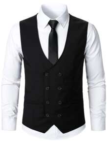 Manfinity Mode Men Double Breasted Vest Blazer & Trousers Without Shirt - Black - View 5
