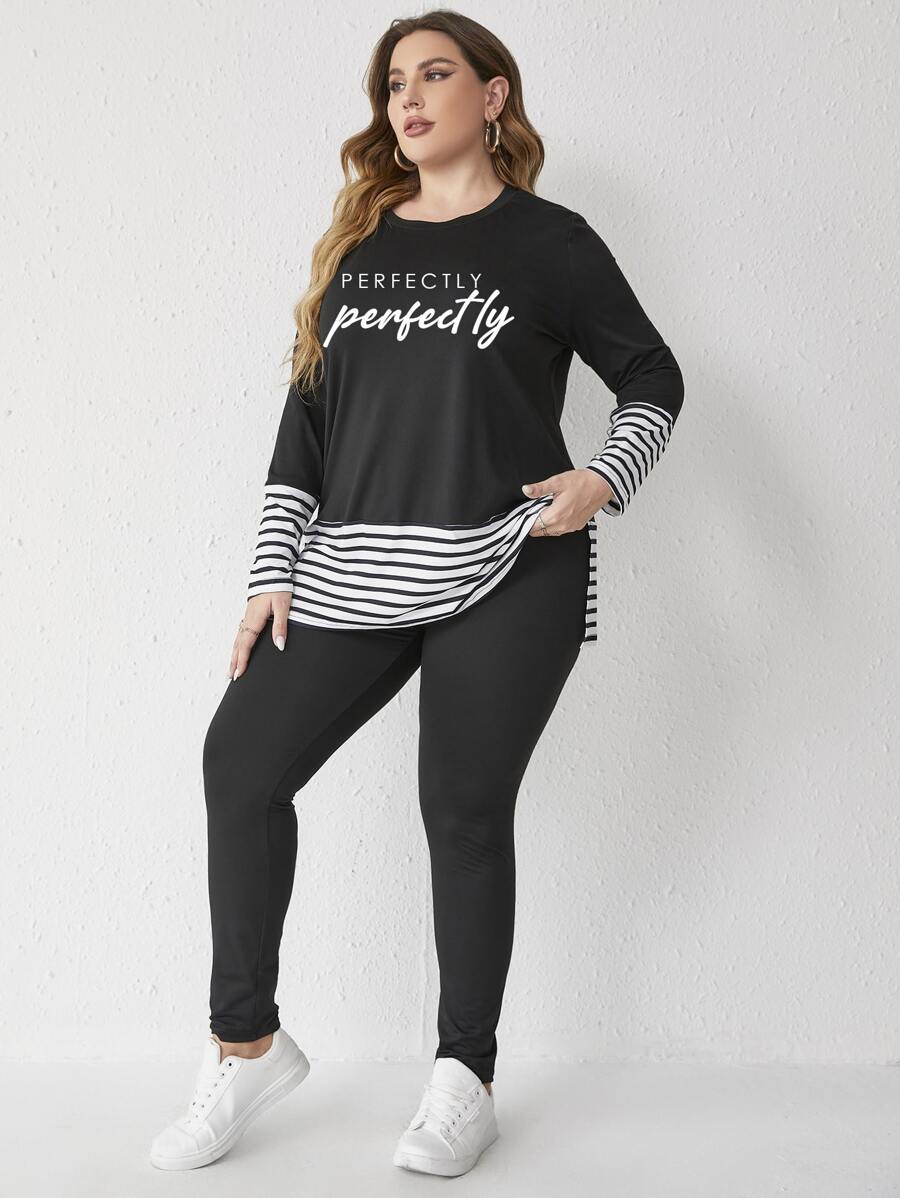 Mulvari Plus Striped Trim Tee & Trousers - Black - View 1