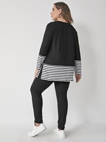 Mulvari Plus Striped Trim Tee & Trousers - Black - View 2