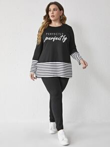 Mulvari Plus Striped Trim Tee & Trousers - Black - View 4