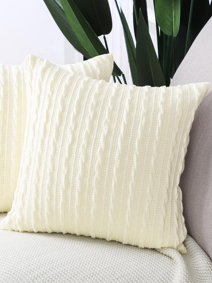 1pc Plain Knitted Cushion Cover Without Filler - Beige - View 1
