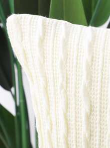1pc Plain Knitted Cushion Cover Without Filler - Beige - View 3