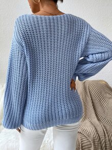 SHEIN Essnce Jersey tejido de canalé de hombros caídos - Celeste - Ver 2