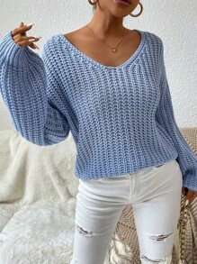 SHEIN Essnce Jersey tejido de canalé de hombros caídos - Celeste - Ver 3