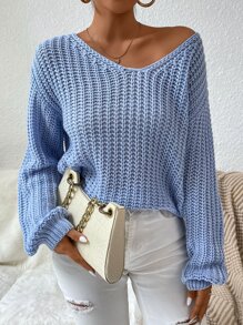 SHEIN Essnce Jersey tejido de canalé de hombros caídos - Celeste - Ver 4