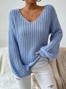 SHEIN Essnce Jersey tejido de canalé de hombros caídos - Celeste - Ver 5