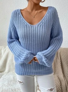 SHEIN Essnce Jersey tejido de canalé de hombros caídos - Celeste - Ver 6