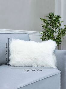 1pc Plush Cushion Cover Without Filler, White Fuzzy Throw Pillow Case, For Sofa, Living Room - White - View 5