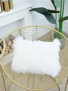 1pc Plush Cushion Cover Without Filler, White Fuzzy Throw Pillow Case, For Sofa, Living Room - White - View 4
