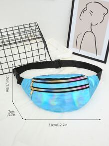 Holographic Zip Front Fanny Pack - Blue - View 3