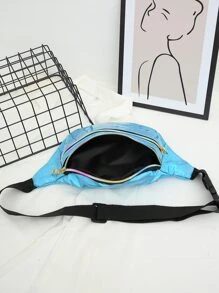 Holographic Zip Front Fanny Pack - Blue - View 5