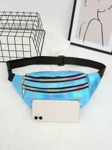 Holographic Zip Front Fanny Pack - Blue - View 4