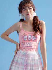ROMWE Kawaii Cartoon Graphic Cami Top - Pink - View 1