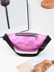 Holographic Double Zipper Waist Bag pink - Pink - View 2
