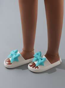 Bow Decor Single Band Slides - White - View 2