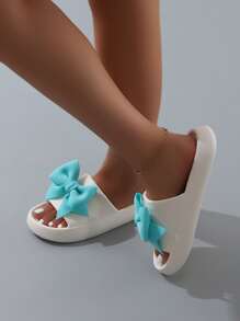 Bow Decor Single Band Slides - White - View 3