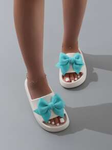 Bow Decor Single Band Slides - White - View 4