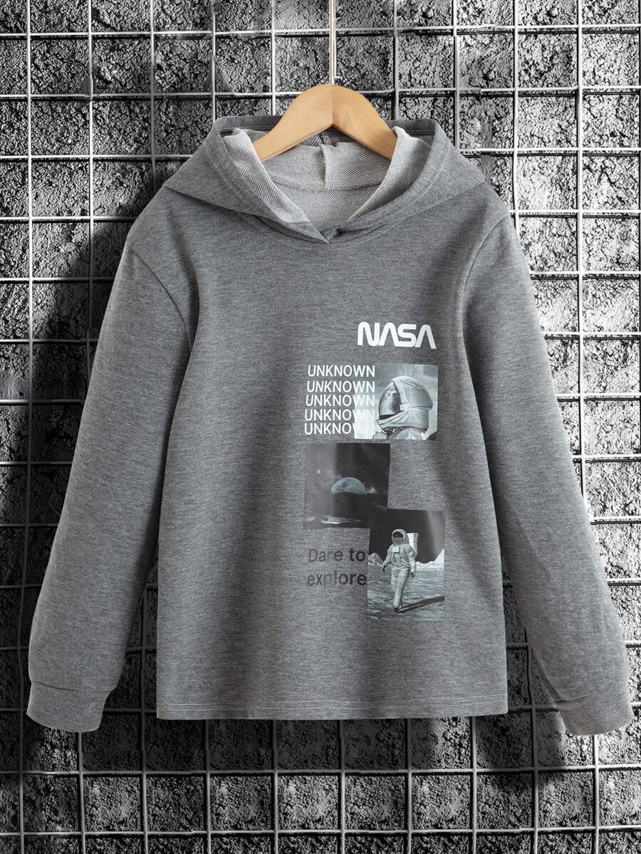 青少年男孩字母图案卫衣 - 灰色 - 查看 1