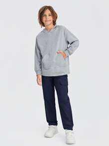 SHEIN 男孩100%棉翻蓋口袋工裝褲