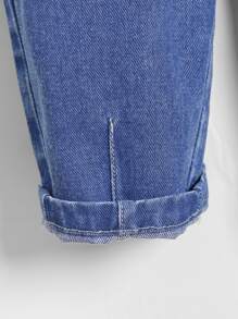 Baby Halloween Ghost & Slogan Graphic Denim Dungarees - Medium Wash - View 3