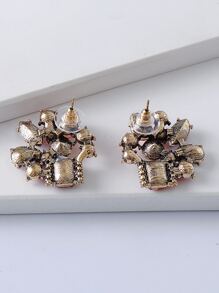juran Rhinestone Decor Stud Earrings - Pink - View 2
