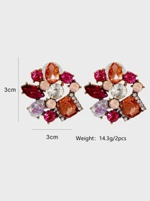 juran Rhinestone Decor Stud Earrings - Pink - View 3