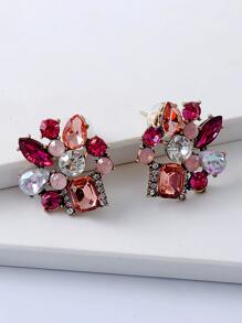 juran Rhinestone Decor Stud Earrings - Pink - View 5
