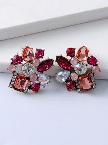 juran Rhinestone Decor Stud Earrings - Pink - View 6