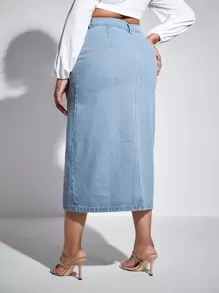 SHEIN SXY Plus Button Front Denim Skirt