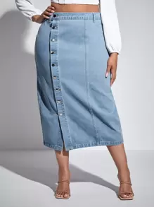 SHEIN SXY Plus Button Front Denim Skirt