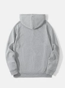Men Letter Graphic Drawstring Thermal Hoodie - Light Grey - View 2