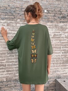 INAWLY Áo thun nữ Loại bướm Giải trí - xanh quân đội - Xem 1