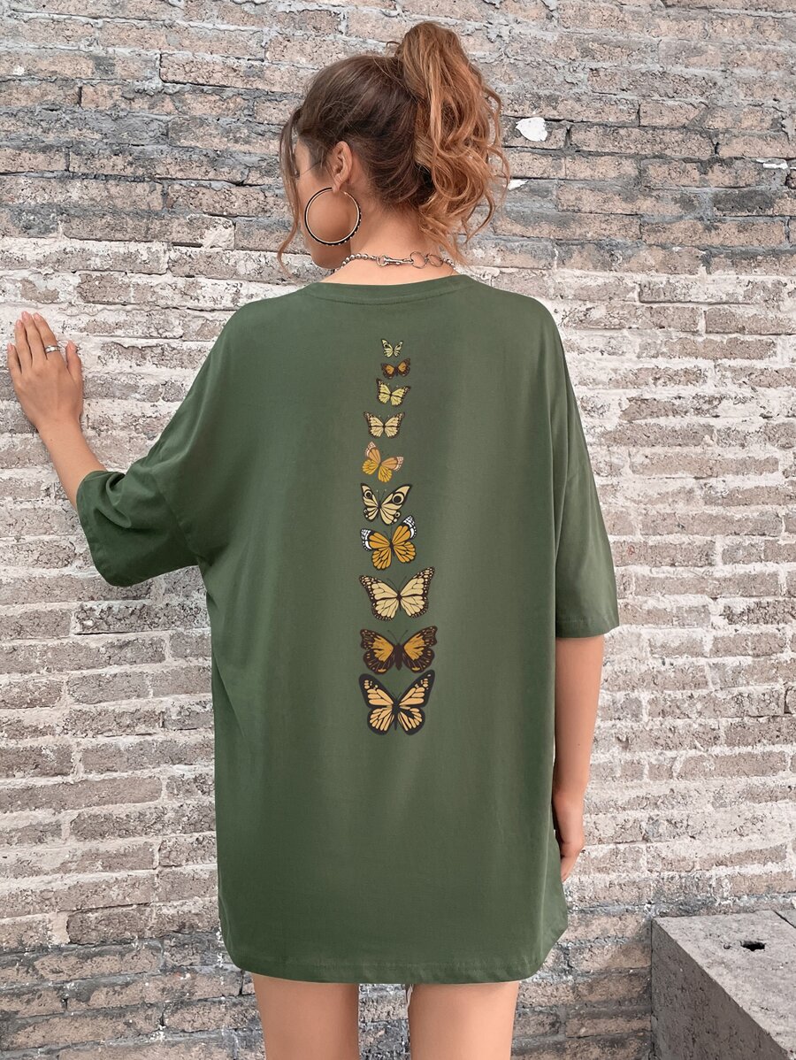 INAWLY Áo thun nữ Loại bướm Giải trí - xanh quân đội - Xem 1