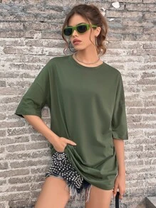 INAWLY Áo thun nữ Loại bướm Giải trí - xanh quân đội - Xem 3