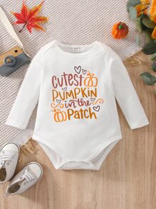 嬰兒南瓜和標語圖案連身背心 - 白色 - 查看 1