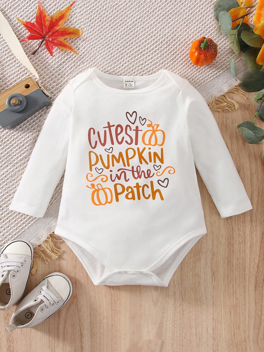 嬰兒南瓜和標語圖案連身背心 - 白色 - 查看 1