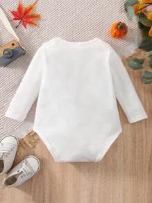 嬰兒南瓜和標語圖案連身背心 - 白色 - 查看 2