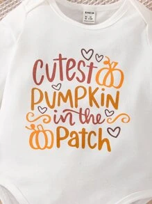 嬰兒南瓜和標語圖案連身背心 - 白色 - 查看 3