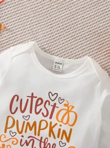 嬰兒南瓜和標語圖案連身背心 - 白色 - 查看 4